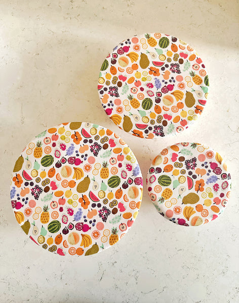 Tropical Fruits Reusable Washable Cotton Fabric Food Baking Bread Fruit Mixer Bowl Covers | Zero Waste Eco-friendly Sustainable Gift Kitchen Tool Accessory
