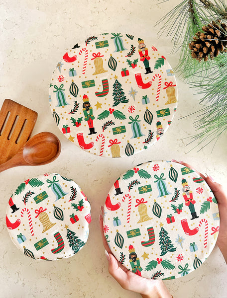 Christmas Nutcracker Cotton Fabric Food Baking Bread Mixer Bowl Covers | Reusable Washable Zero Waste Eco-friendly Sustainable Gift Kitchen Tool