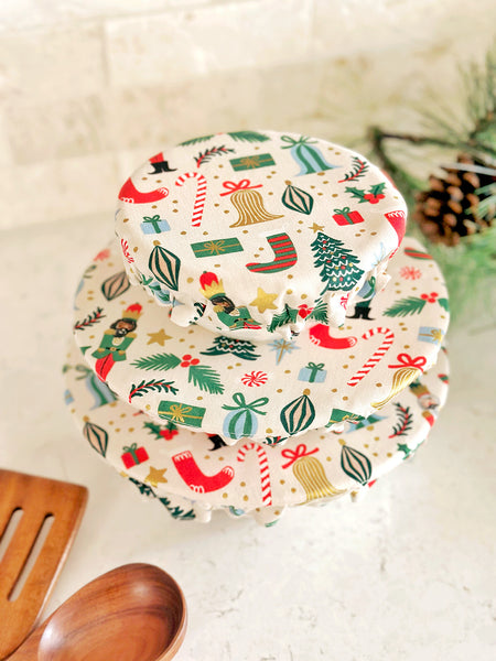 Christmas Nutcracker Cotton Fabric Food Baking Bread Mixer Bowl Covers | Reusable Washable Zero Waste Eco-friendly Sustainable Gift Kitchen Tool
