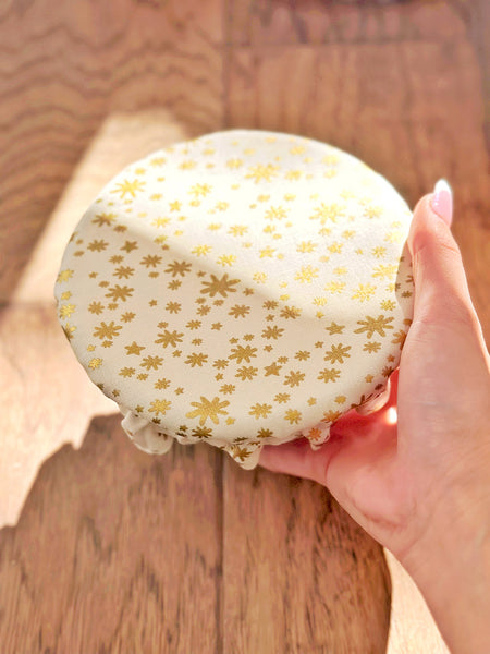 Gold Twinkle Stars Cotton Fabric Food Baking Bread Mixer Bowl Covers | Reusable Washable Zero Waste Eco-friendly Sustainable Gift Kitchen Tool