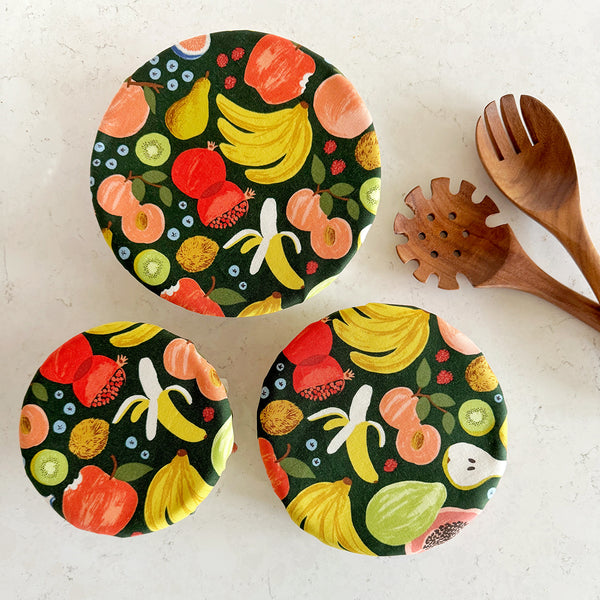 Mixed Fruit in Hunter Green Reusable Bowl Covers
