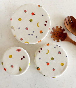 Mini Mixed Fruit Icons in Cream Reusable Bowl Covers