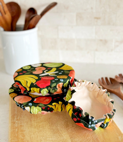 Mixed Fruit in Hunter Green Reusable Bowl Covers