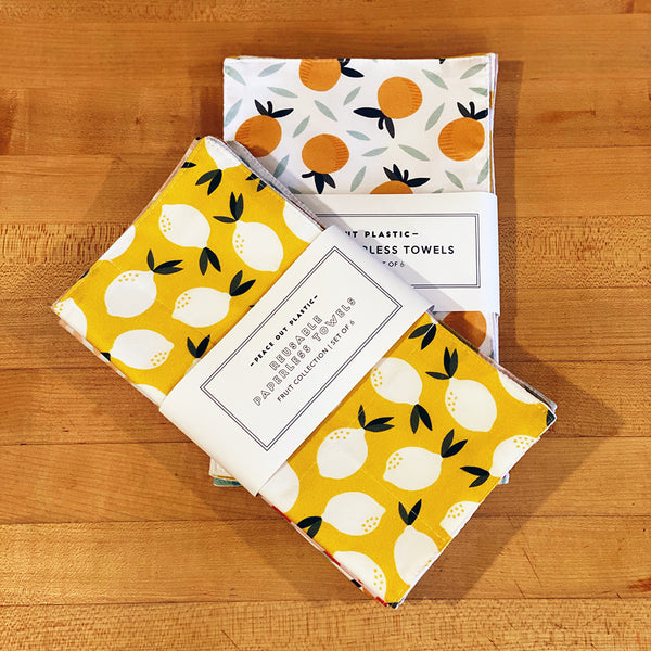 Reusable 3ply Cotton Paperless Towels | Eco-friendly Zero Waste Gift | Modern Fruit & Veggies Set