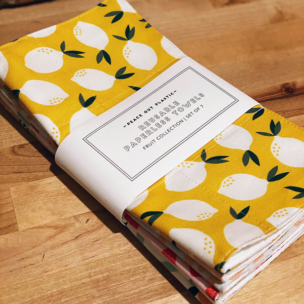Reusable 3ply Cotton Paperless Towels | Eco-friendly Zero Waste Gift | Modern Fruit & Veggies Set