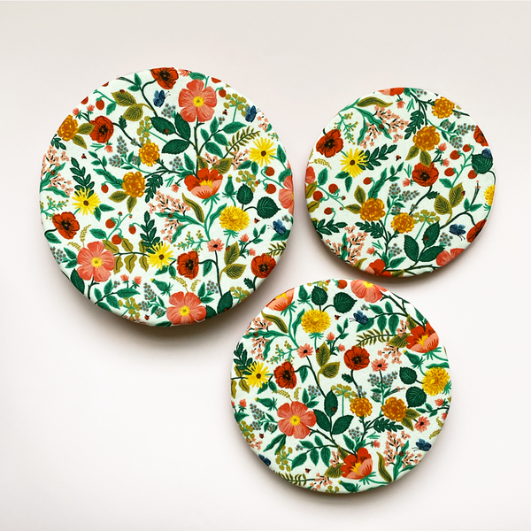 Cream Botanical Floral Reusable Washable Cotton Fabric Food Baking Bread Mixer Bowl Covers | Zero Waste Eco-friendly Sustainable Gift Kitchen Tool Accessories