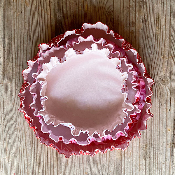 Valentine's Pink Roses Red White Hearts Set | Reusable Cotton Fabric Food Baking Bread Mixer Bowl Covers | Zero Waste Eco-friendly Sustainable