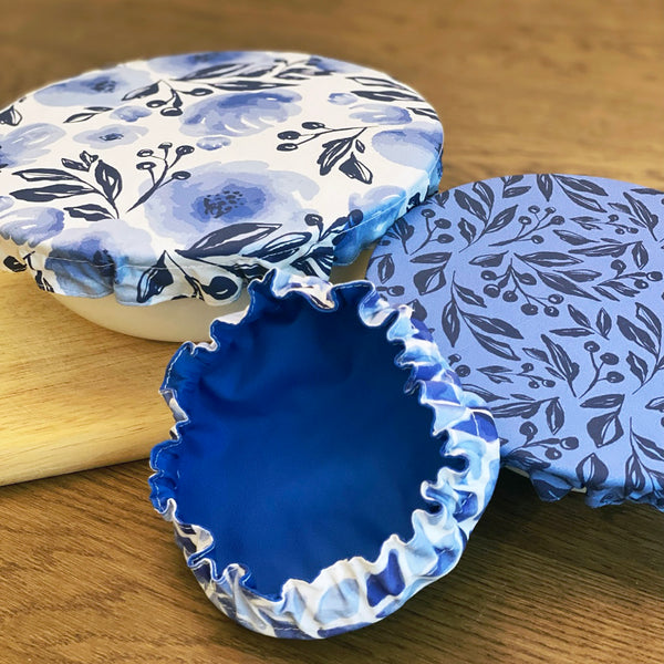 Blue Floral Reusable Washable Cotton Fabric Food Baking Bread Mixer Bowl Covers | Zero Waste Eco-friendly Sustainable Gift Kitchen Tool Accessories