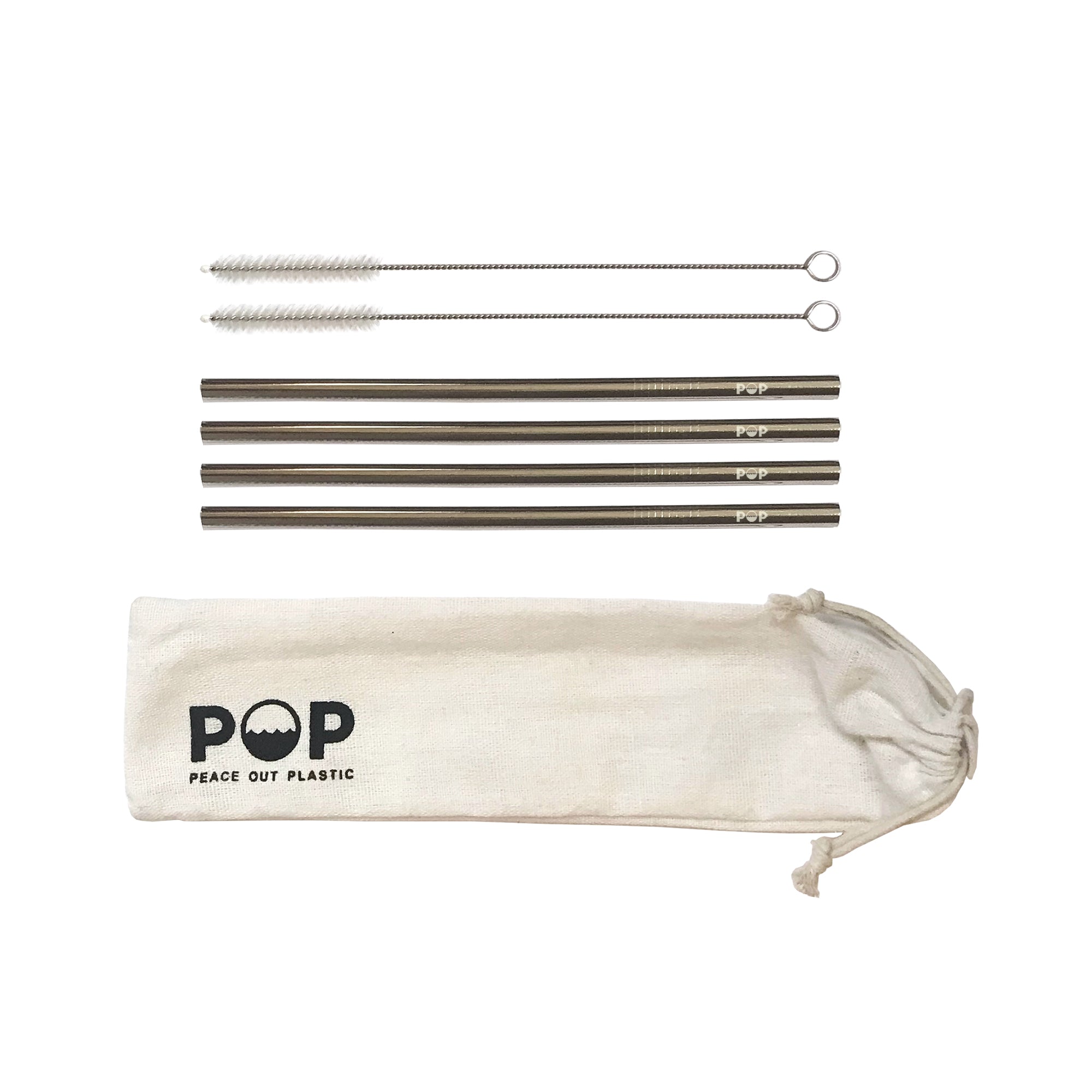 Stainless Steel Metal Drinking Straws Gift Set | Includes 4 Straws + 2 Cleaning Brushes + Pouch