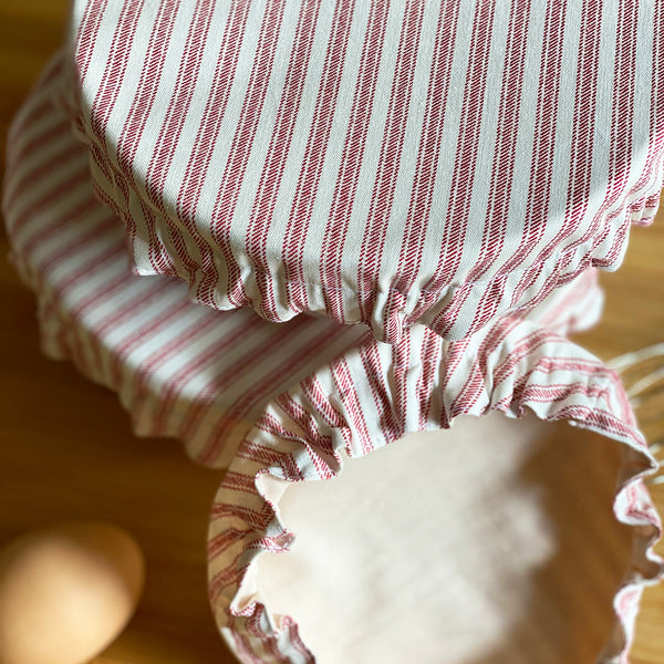 Farmhouse Red Ticks Picnic Reusable Washable Cotton Fabric Food Baking Bread Mixer Bowl Covers | Zero Waste Eco-friendly Sustainable Gift Kitchen Tool Accessories